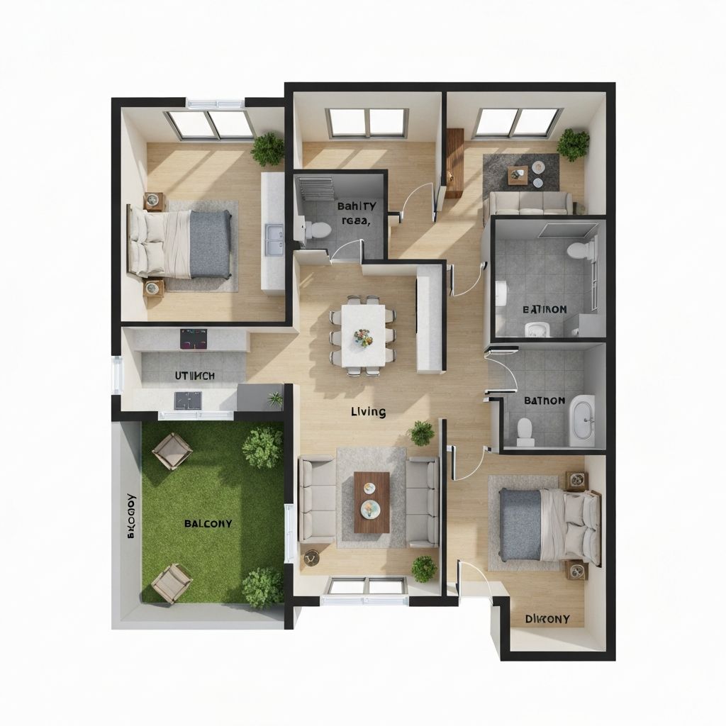 3 BHK Apartment Floor Plan